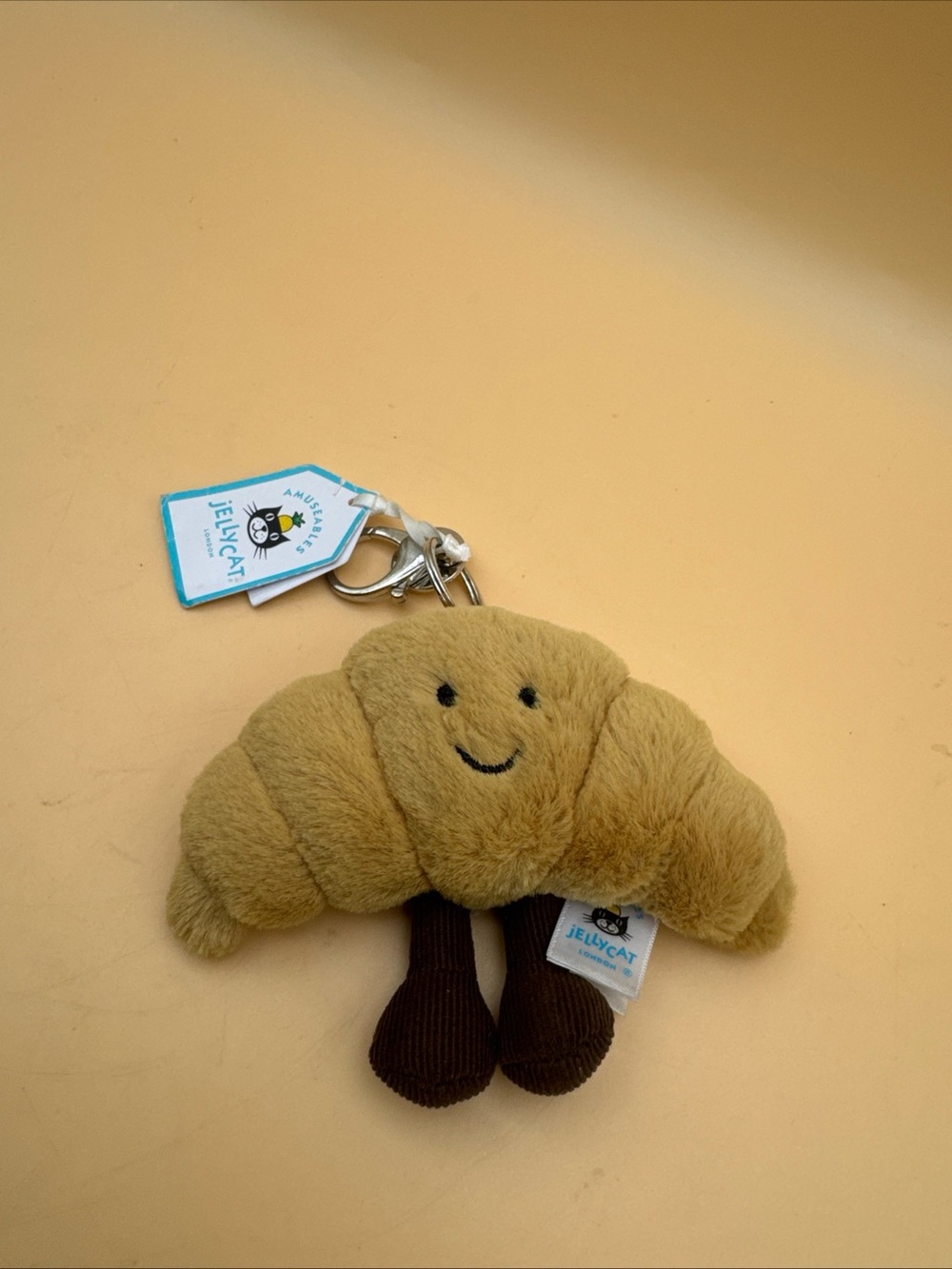 Jellycat Plush Croissant Keychain in Beige and Brown